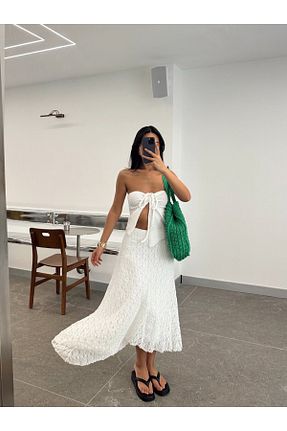 دامن سفید زنانه بافتنی mydukkan.co - کد 934424752