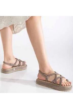 صندل طوسی زنانه پاشنه تخت Aras Shop - کد 934990342
