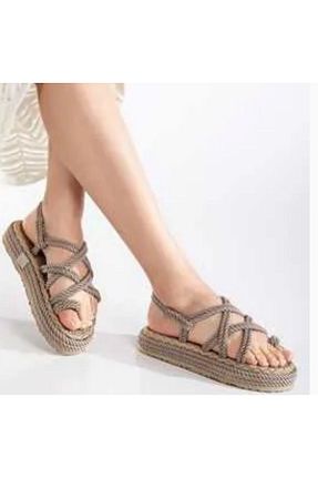 صندل طوسی زنانه پاشنه تخت Aras Shop - کد 934990342
