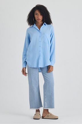 پیراهن آبی زنانه اورسایز macharel jeans - کد 842986107