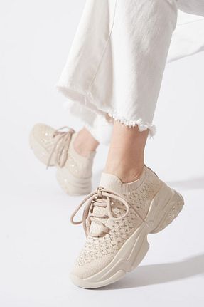 کفش اسنیکر بژ زنانه بند دار Moda Pie - کد 934484091