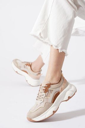 کفش اسنیکر بژ زنانه بند دار Moda Pie - کد 934483889