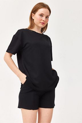 ست بالاتنه و پائین تنه مشکی زنانه پنبه ای İKLİM LİFE - کد 934486292