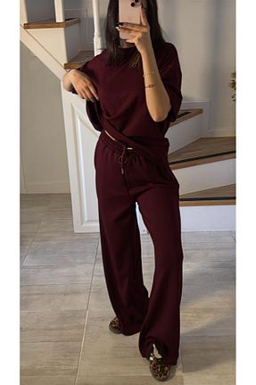 ست بالاتنه و پائین تنه زرشکی زنانه بافتنی Rüyagibimoda - کد 934493193