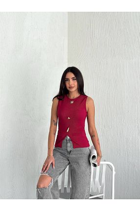 بلوز زرشکی زنانه ساده YAKAMOZ34BUTİK - کد 934542147