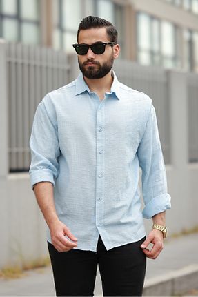 پیراهن فیروزه ای مردانه اورسایز BASEL.CO - کد 934600608