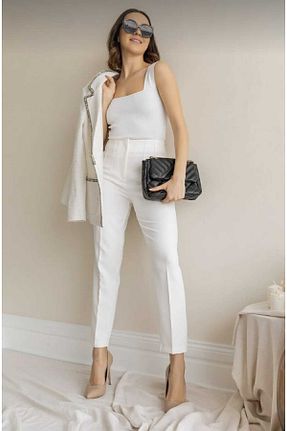 شلوار پارچه ای سفید زنانه سایز اورجینال Mrs.idea - کد 934600375