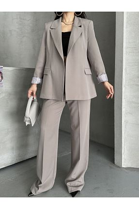ست بالاتنه و پائین تنه طوسی زنانه بافتنی MYGİYİMİSTANBUL - کد 934638627