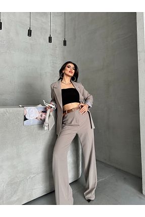 ست بالاتنه و پائین تنه طوسی زنانه بافتنی MYGİYİMİSTANBUL - کد 934638627
