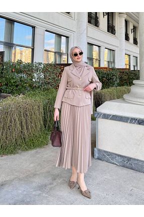 ست بالاتنه و پائین تنه حجاب بژ زنانه Relaxed CLASSY.MODA - کد 900959271