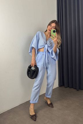 ست بالاتنه و پائین تنه آبی زنانه بافتنی Sue Store - کد 934685206