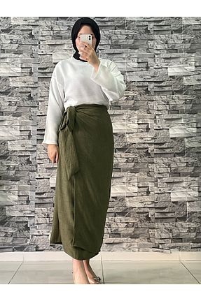 دامن خاکی زنانه مخلوط کتان Avakado - کد 888727640