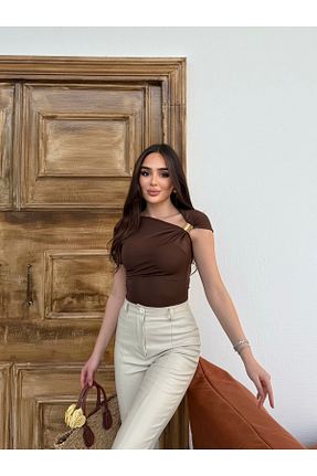 بلوز قهوه ای زنانه ساده MEECY - کد 935746608