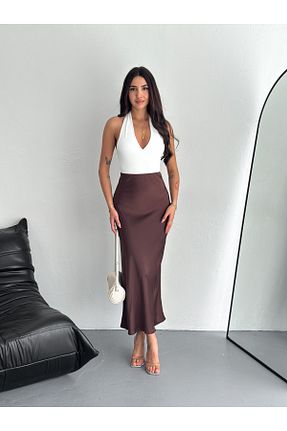 دامن قهوه ای زنانه ساتن SBL COLLECTİON - کد 934744174