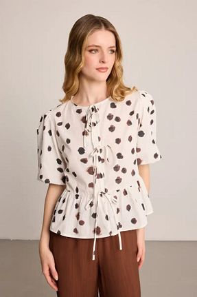 بلوز سفید زنانه طرح دار Gusto - کد 934750801