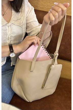 کیف دوشی بژ زنانه چرم خالص SİNİSA BAG - کد 929695909