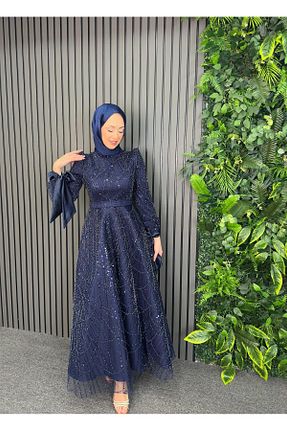 لباس مجلسی حجاب سرمه ای زنانه یقه دوچرخه Modarana - کد 934796292