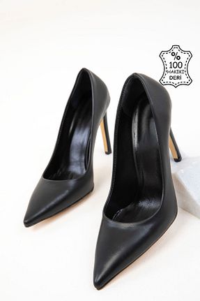 کفش پاشنه بلند کلاسیک مشکی زنانه چرم خالص SOHO - کد 889696584
