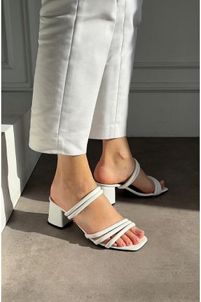 کفش پاشنه بلند کلاسیک سفید زنانه چرم مصنوعی FERZOLAİO - کد 932829359