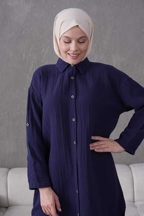 تونیک حجاب سرمه ای زنانه %100 پنبه QAWWA - کد 930531076