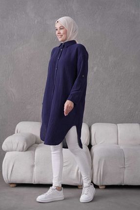 تونیک حجاب سرمه ای زنانه %100 پنبه QAWWA - کد 930531076