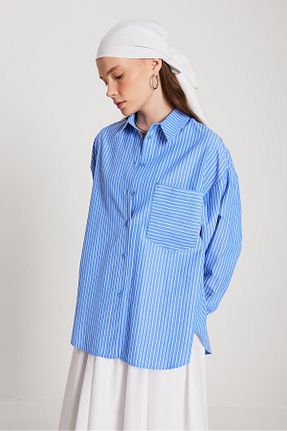 پیراهن آبی زنانه اورسایز minaaise - کد 817327815