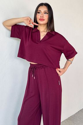 ست بالاتنه و پائین تنه زرشکی زنانه رگولار Cappmoda - کد 932925098