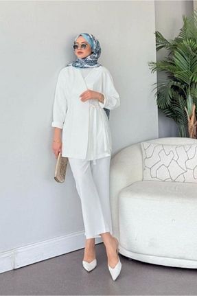 ست بالاتنه و پائین تنه حجاب سفید زنانه رگولار Sezi Moda Giyim - کد 932924697
