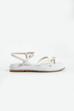 صندل سفید زنانه پاشنه تخت Gökçe Shoes - کد 932927578