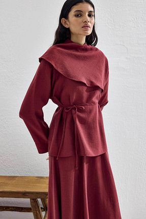 ست بالاتنه و پائین تنه زرشکی زنانه بافتنی Hooopstore - کد 932932319