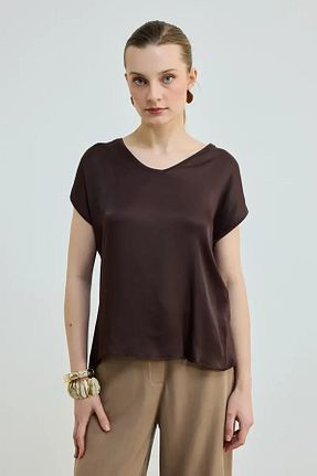 تیشرت قهوه ای زنانه رگولار Gusto - کد 926024534