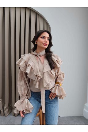 پیراهن بژ زنانه اورسایز ESRAHELVACI - کد 932945003