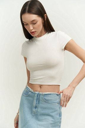 تیشرت سفید زنانه کراپ MAİ COLLECTİON - کد 820984759