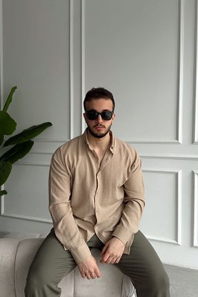 پیراهن قهوه ای مردانه اورسایز Livio Ferri - کد 902971465