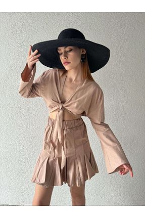 ست بالاتنه و پائین تنه قهوه ای زنانه بافتنی Cappmoda - کد 675117626