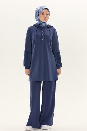 ست بالاتنه و پائین تنه حجاب آبی اورسایز Setrms - کد 932986943