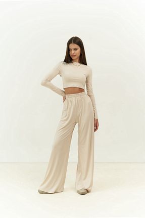 ست بالاتنه و پائین تنه بژ زنانه بافتنی MAİ COLLECTİON - کد 818180166