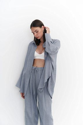 ست بالاتنه و پائین تنه آبی زنانه بافتنی BOHEMAİ - کد 830529999