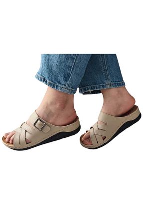 دمپائی بژ زنانه چرم مصنوعی Shubuu - کد 895125378