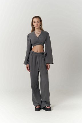 ست بالاتنه و پائین تنه طوسی زنانه بافتنی BOHEMAİ - کد 841748036
