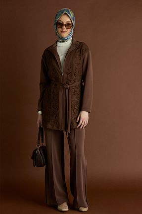 ست بالاتنه و پائین تنه حجاب قهوه ای اورسایز Setrms - کد 932987392