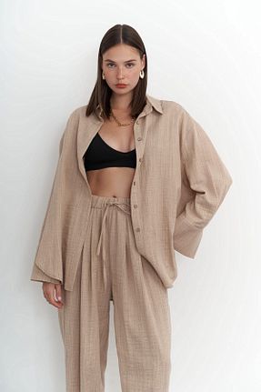 ست بالاتنه و پائین تنه بژ زنانه بافتنی BOHEMAİ - کد 830520812