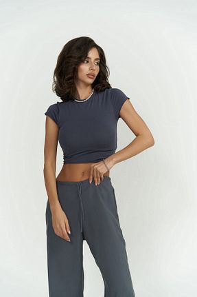 تیشرت طوسی زنانه اسلیم فیت MAİ COLLECTİON - کد 681289652