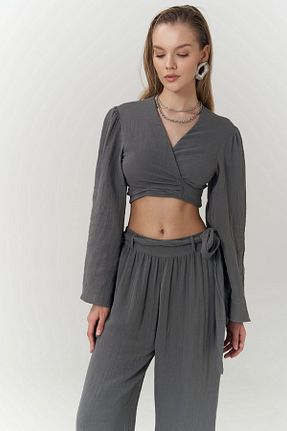 ست بالاتنه و پائین تنه طوسی زنانه بافتنی BOHEMAİ - کد 841748036