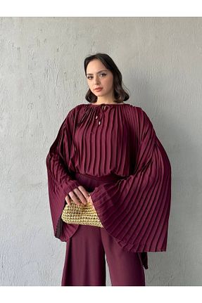 ست بالاتنه و پائین تنه حجاب زرشکی زنانه بافتنی ALREMİYA - کد 932993501