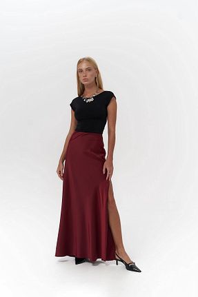 دامن زرشکی زنانه ساتن MC MAİ COLLECTİON - کد 863922527