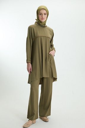 ست بالاتنه و پائین تنه حجاب خاکی اورسایز Setrms - کد 932987895
