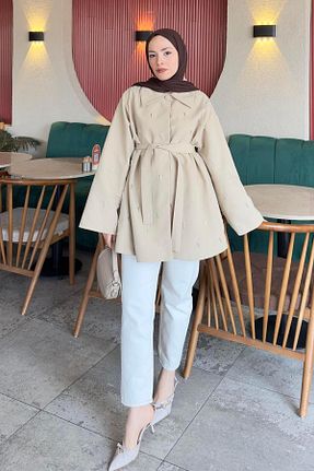 تونیک حجاب بژ زنانه بافتنی lamelif - کد 933654979