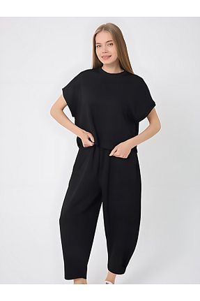 ست بالاتنه و پائین تنه مشکی زنانه بافتنی ADENLİNA - کد 933090890