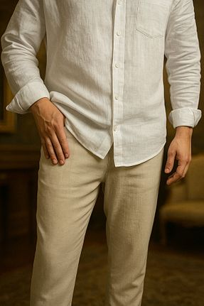 شلوار بژ مردانه مخلوط کتان agmstore - کد 867053252